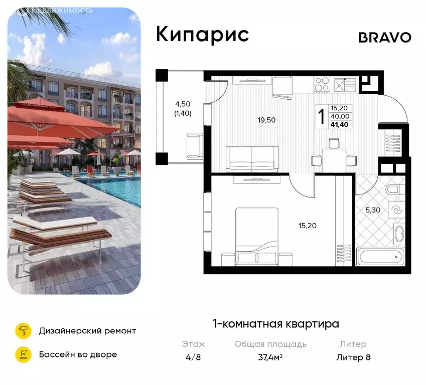 1-комнатная квартира: Сукко, жилой комплекс Кипарис (37.4 м) - Фото 0
