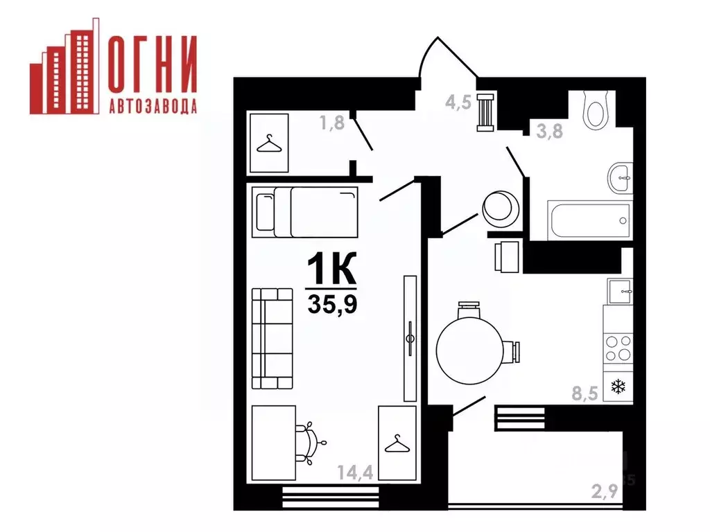 1-к кв. Нижегородская область, Нижний Новгород Коломенская ул., 8к4 ... - Фото 1