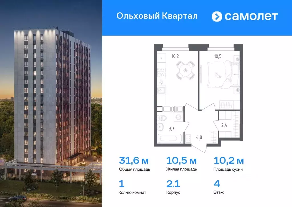 1-к кв. Москва пос. Газопровод, Ольховый Квартал жилой комплекс (31.6 ... - Фото 0