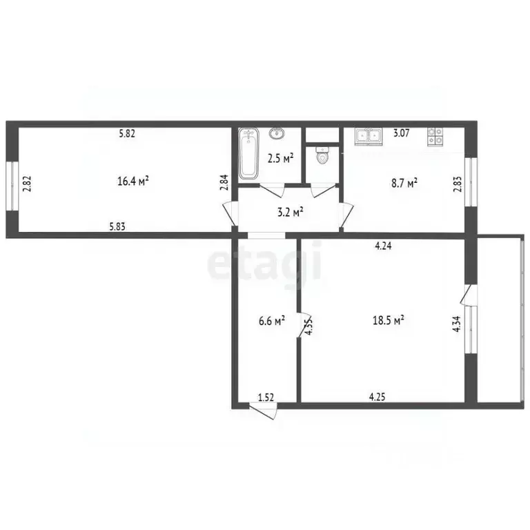 2-к кв. Челябинская область, Челябинск ул. Куйбышева, 15А (56.9 м) - Фото 2