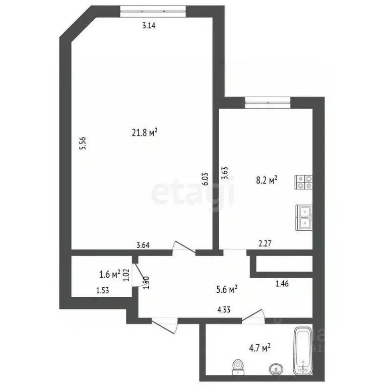 1-к кв. Калининградская область, Калининград Ростовская ул., 13 (42.0 ... - Фото 2