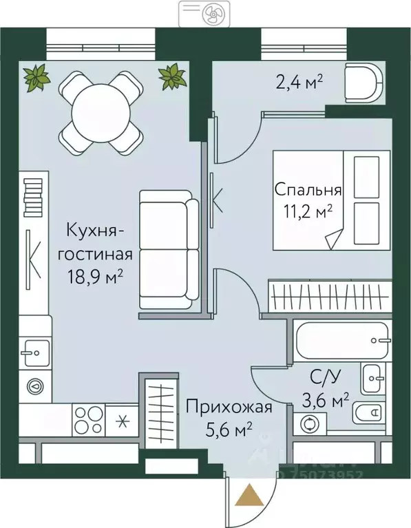 1-к кв. Волгоградская область, Волгоград Новосибирская ул., 74с1 (41.7 ... - Фото 0