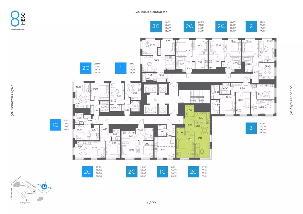 2-к кв. Башкортостан, Уфа Глумилино-1 мкр, 8-е Небо жилой комплекс ... - Фото 2