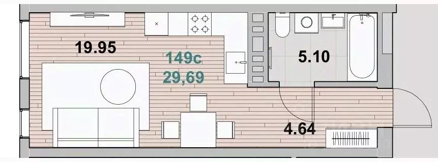 1-к кв. Калининградская область, Зеленоградск  (29.69 м) - Фото 1
