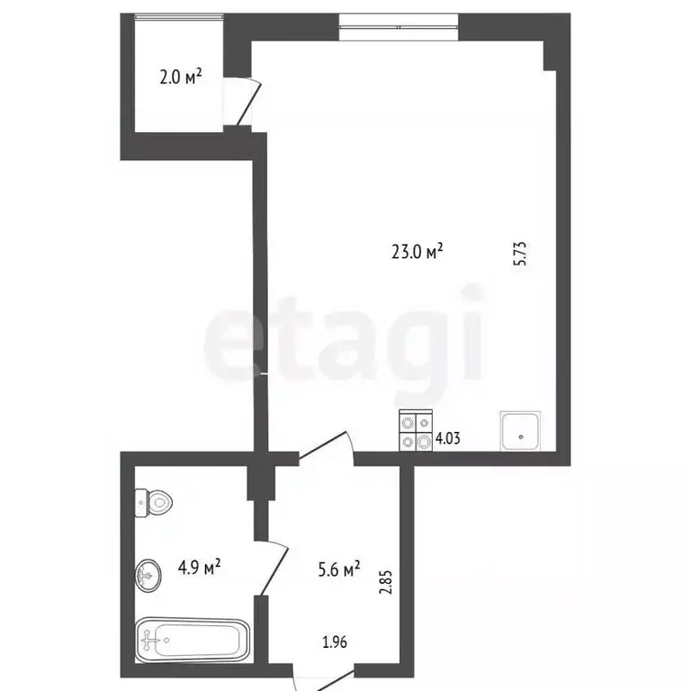 Студия Тюменская область, Тюмень бул. Бориса Щербины, 18 (33.2 м) - Фото 2