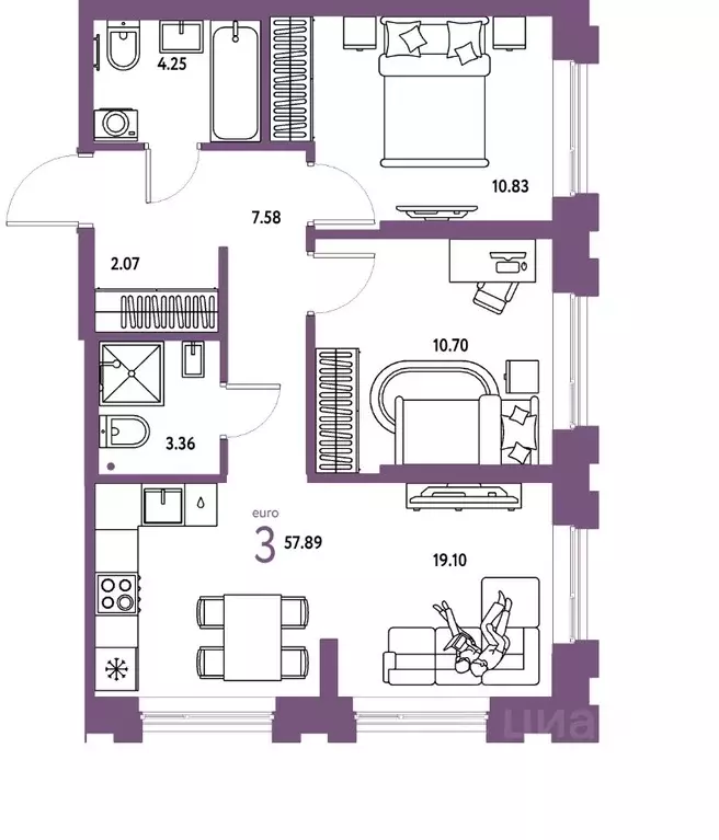 3-к кв. Тюменская область, Тюмень Береговая ул., 100к2 (57.89 м) - Фото 1