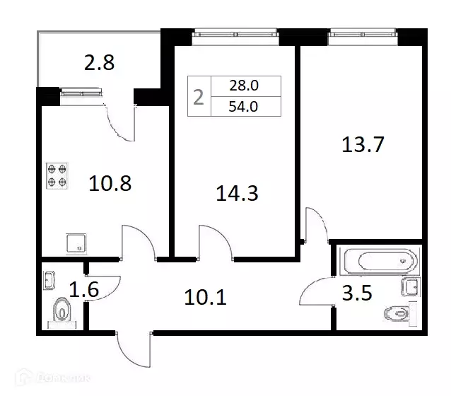 Продаётся 2-к квартира, 54 м - Фото 0