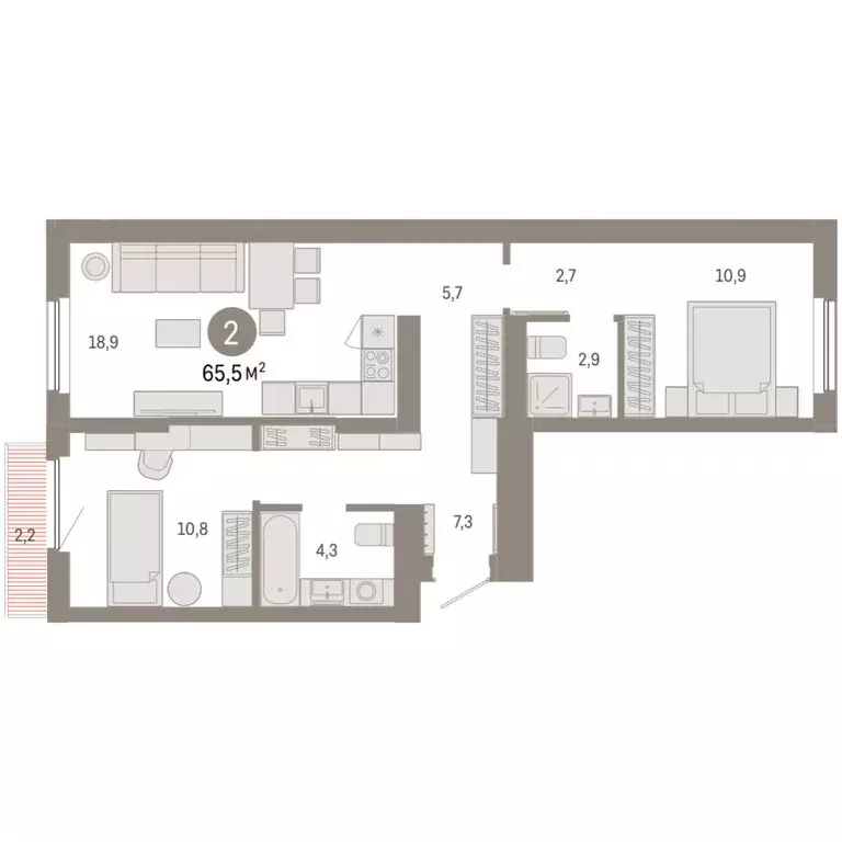 2-комнатная квартира: Новосибирский район, рабочий посёлок Краснообск, ... - Фото 2