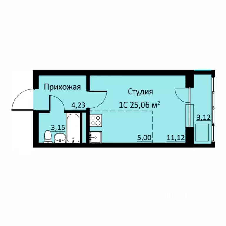 Студия Пермский край, д. Кондратово ул. Водопроводная, 6/1 (25.06 м) - Фото 0