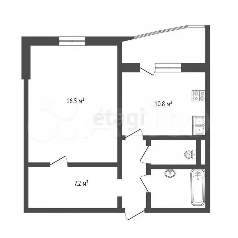 1-к. квартира, 43,1 м, 1/14 эт. - Фото 0