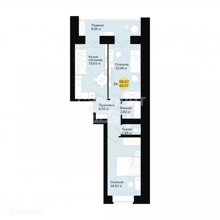 Продаётся 2-к квартира, 66.07 м - Фото 1