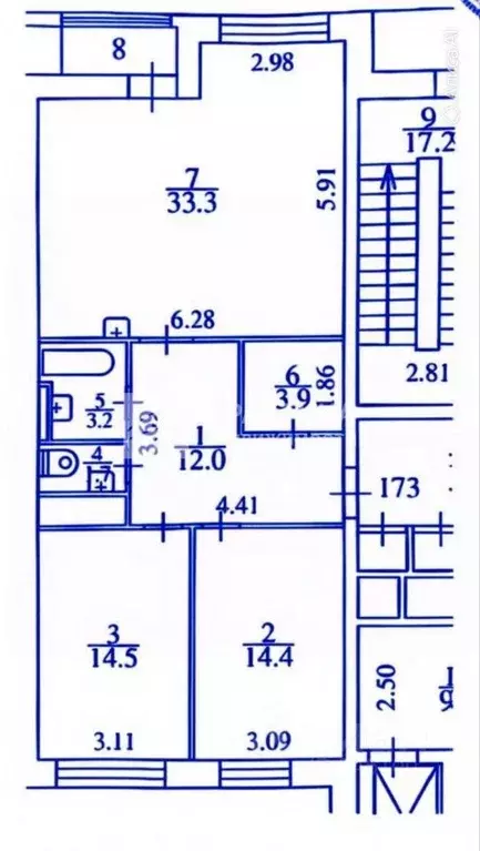 3-к кв. Москва Мантулинская ул., 9к6 (83.0 м) - Фото 2
