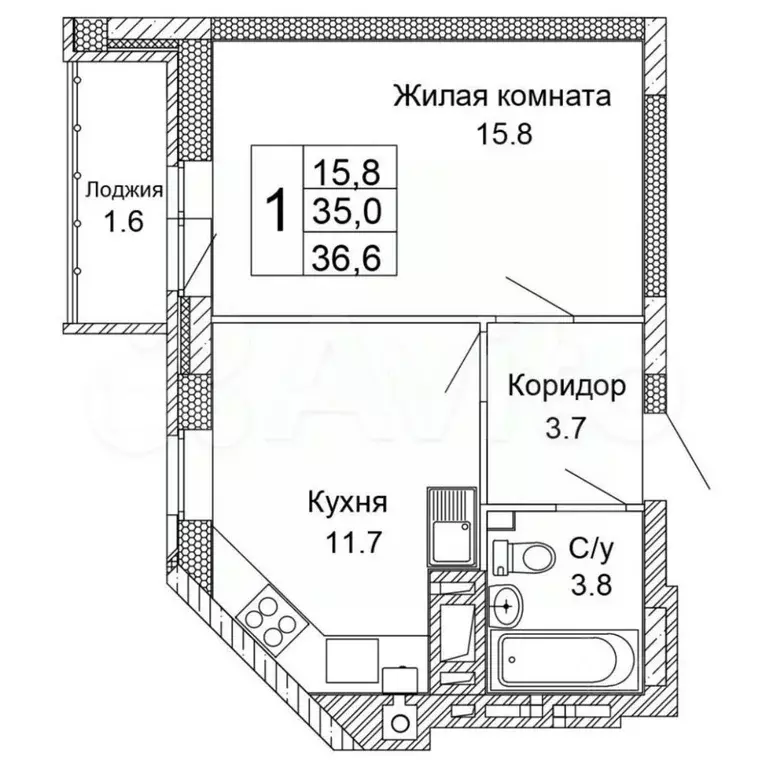 1-к кв. Волгоградская область, Волгоград ул. 70-летия Победы, 21А ... - Фото 1