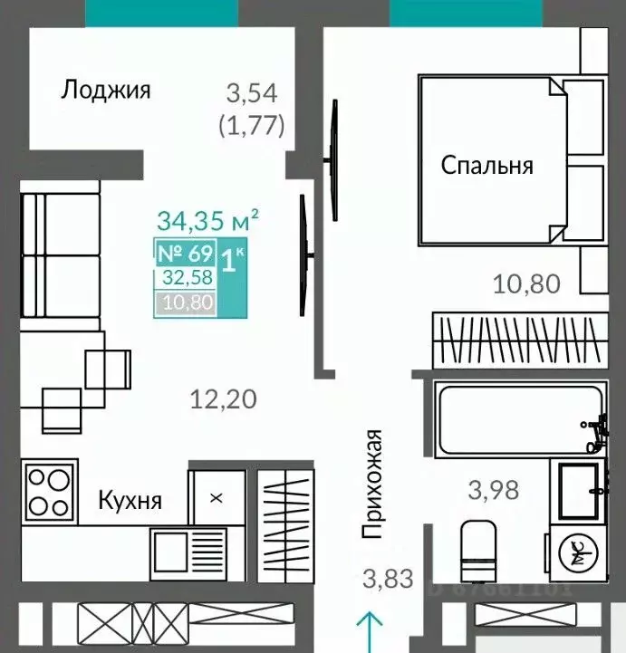 1-к кв. Севастополь Ленинский муниципальный округ,  (32.58 м) - Фото 0