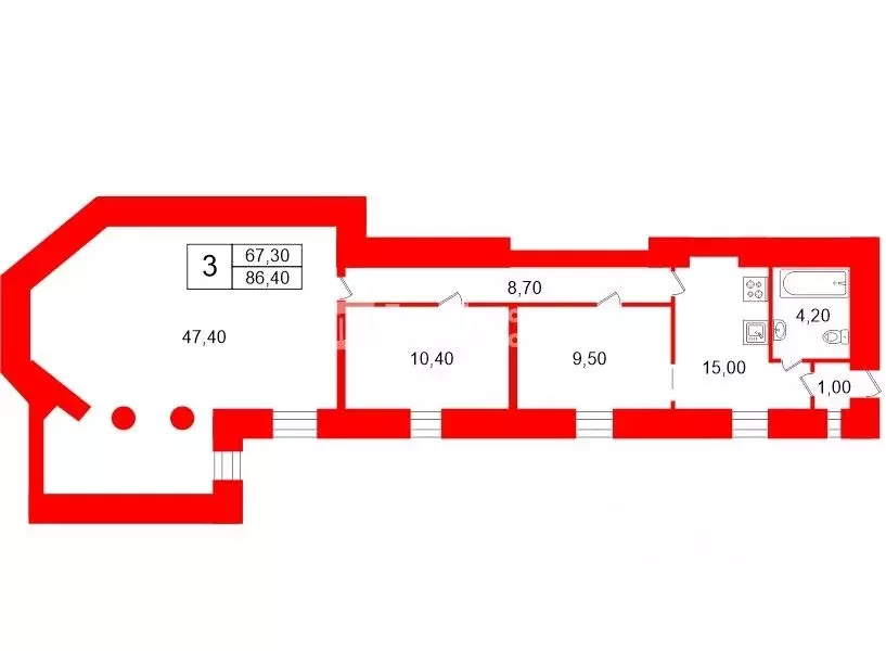 3-к кв. Санкт-Петербург ул. Графтио, 6 (86.4 м) - Фото 2