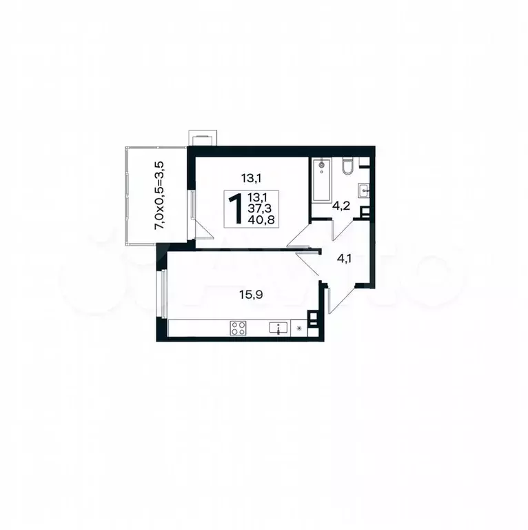 1-к. квартира, 40,8 м, 3/4 эт. - Фото 1