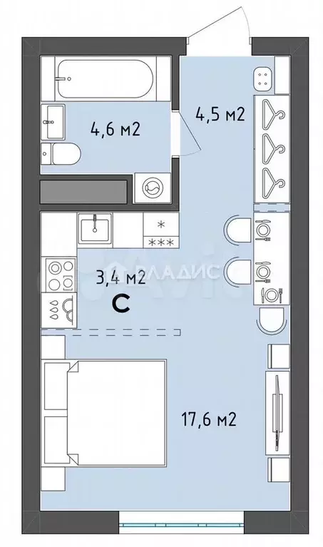 Квартира-студия, 30,1 м, 4/13 эт. - Фото 0