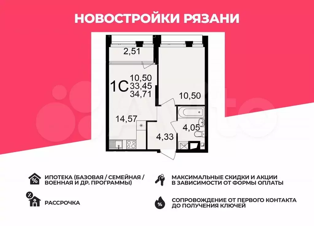 1-к. квартира, 34,7 м, 9/25 эт. - Фото 0