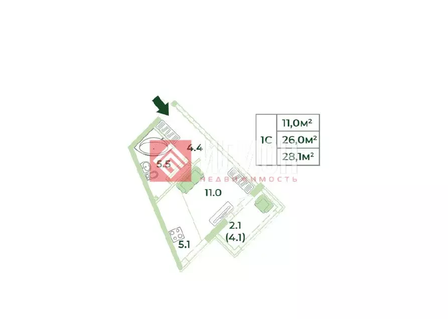 Квартира-студия: Мирное, улица Крымской Весны, 4к1А (28.1 м) - Фото 2