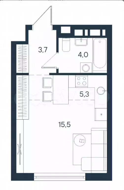 Квартира-студия, 28 м, 2/15 эт. - Фото 0