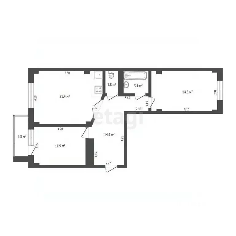 2-к кв. Тюменская область, Тюмень ул. Муравленко, 10 (67.9 м) - Фото 2