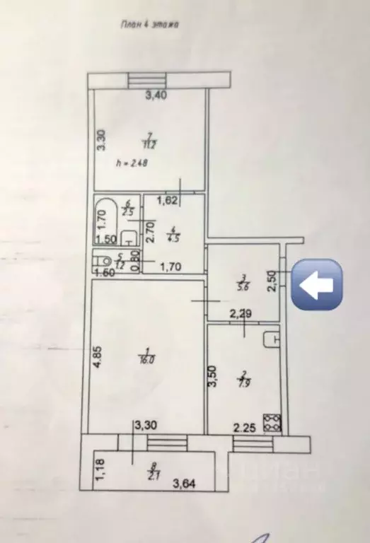 2-к кв. Татарстан, Казань ул. Гарифьянова, 10 (48.9 м) - Фото 2