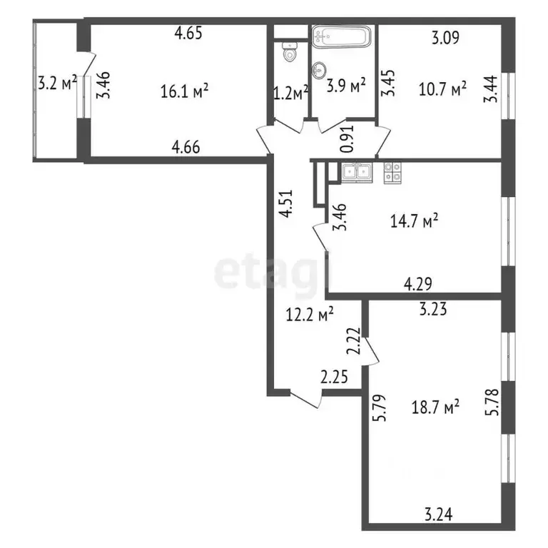 3-к кв. Санкт-Петербург Звездная ул., 5К1 (77.5 м) - Фото 1