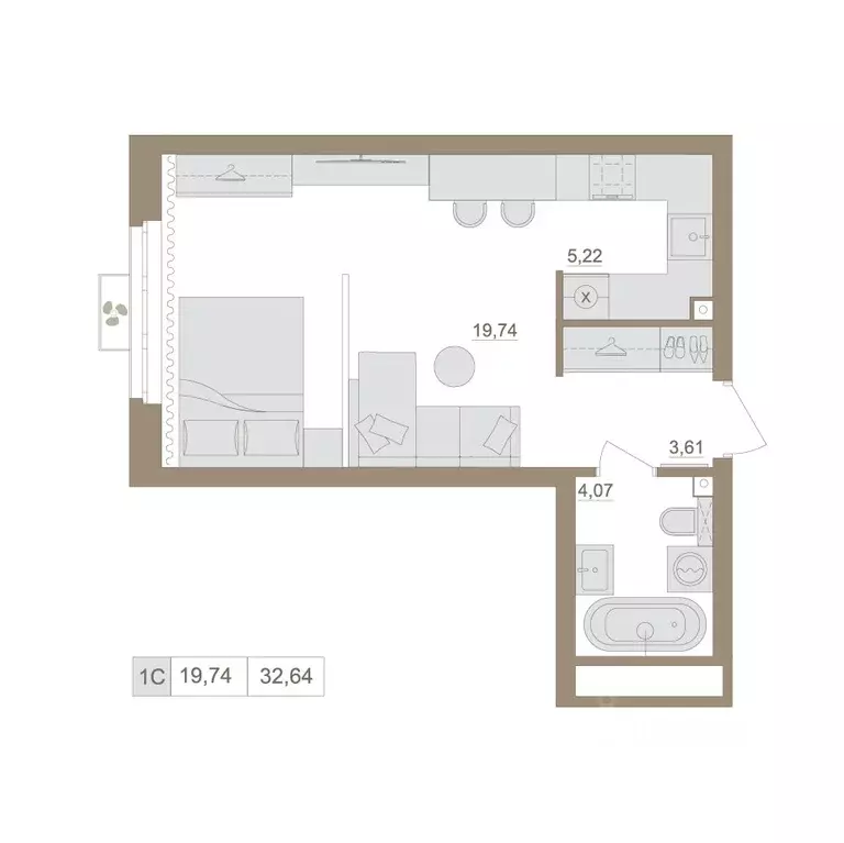 1-к кв. Башкортостан, Уфа бул. Яркий (32.64 м) - Фото 1