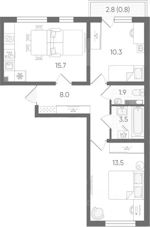 2-к кв. Санкт-Петербург Северный просп., 123к4 (53.7 м) - Фото 1