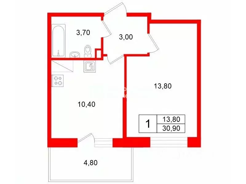 1-к кв. Санкт-Петербург просп. Буденного, 19к2 (30.9 м) - Фото 2