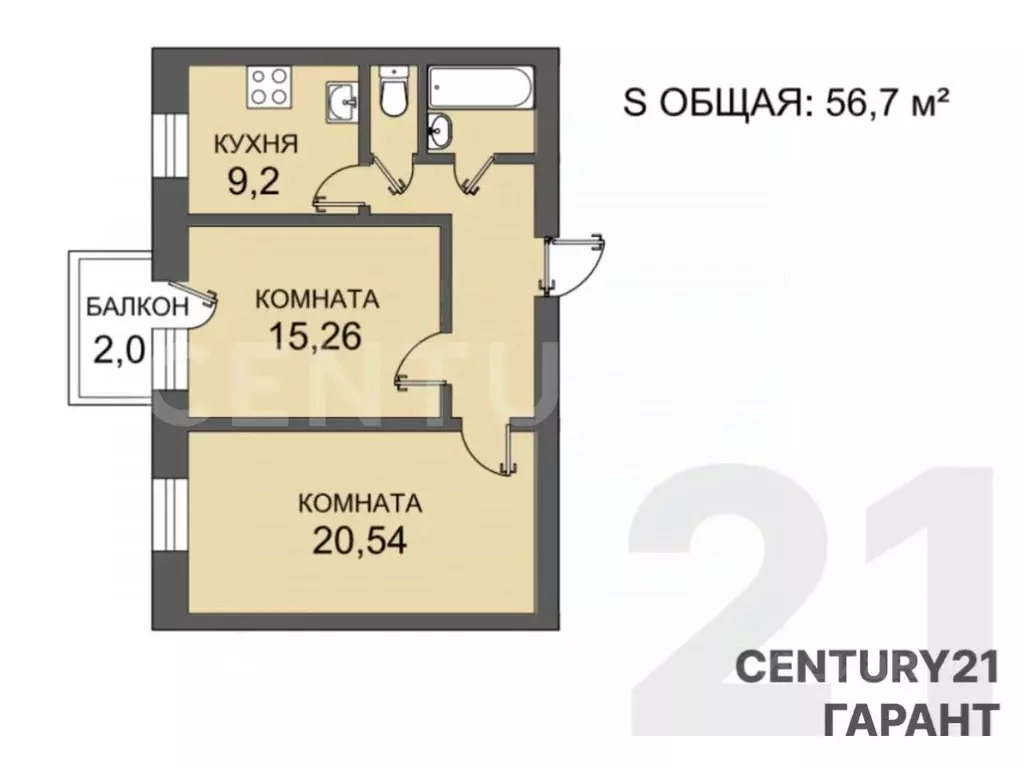 2-к кв. Санкт-Петербург ул. Союза печатников, 6 (56.7 м) - Фото 2