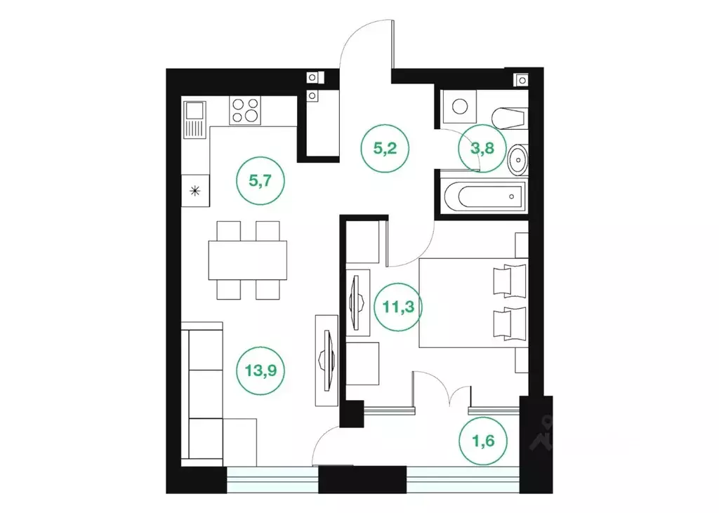 2-к кв. Башкортостан, Уфа ул. Подполковника Недошивина (41.5 м) - Фото 1