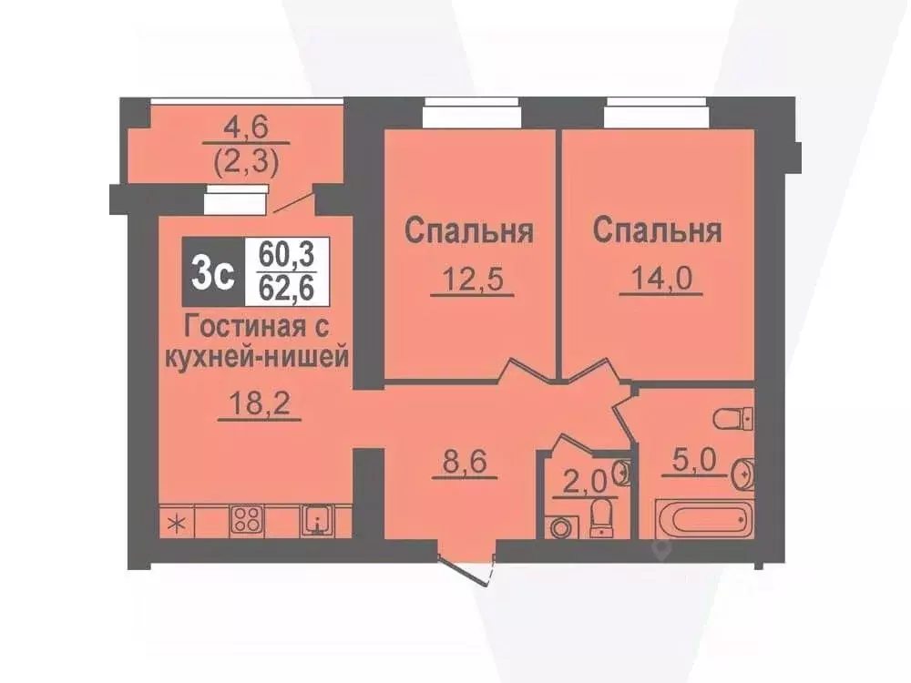 3-к кв. Новосибирская область, Кольцово рп ул. Благовещенская, 2 (62.6 ... - Фото 0