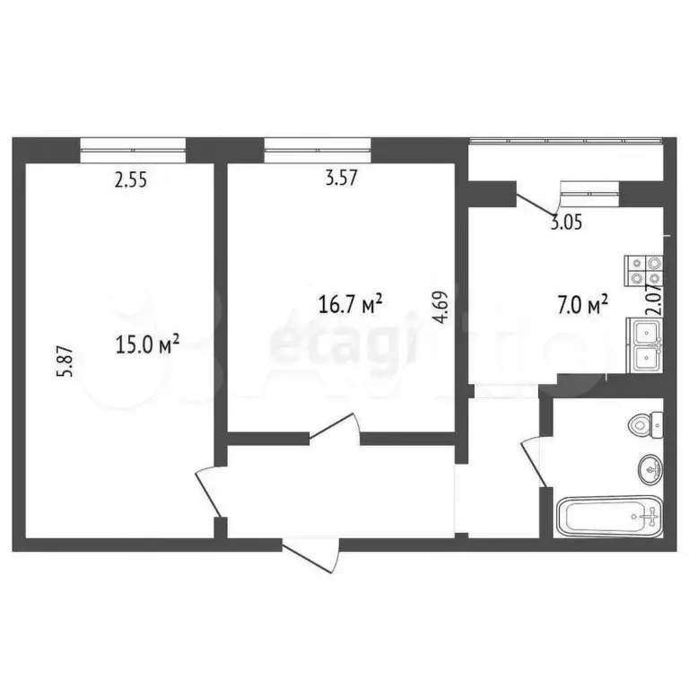 2-к. квартира, 48,9 м, 4/9 эт. - Фото 0