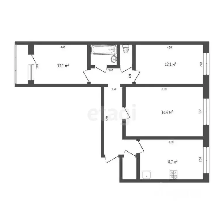 3-к кв. Тюменская область, Тюмень ул. Домостроителей, 6а (68.8 м) - Фото 2