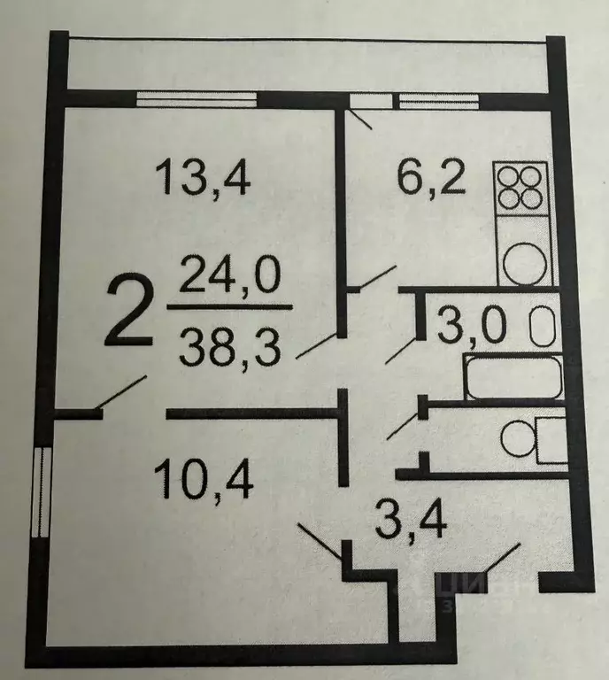 2-к кв. Москва Чертановская ул., 7К2 (37.7 м) - Фото 1