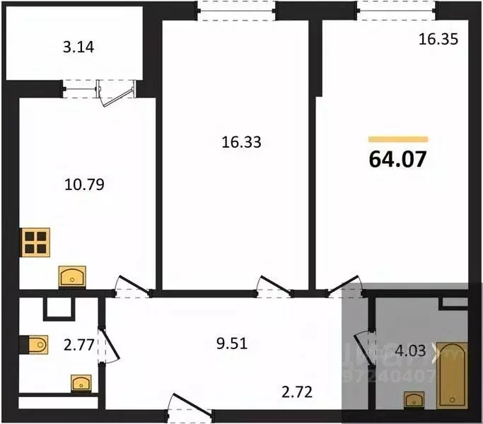2-к кв. Воронежская область, Воронеж ул. Ломоносова, 116В (64.07 м) - Фото 1