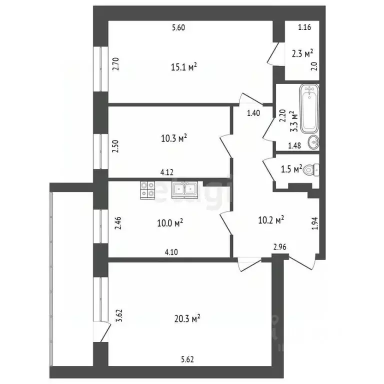 3-к кв. Саха (Якутия), Якутск ул. Хабарова, 19/2 (73.0 м) - Фото 2