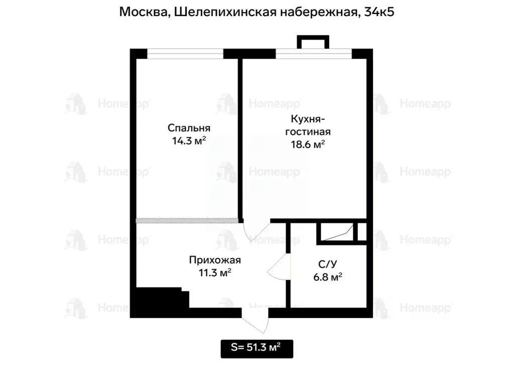 1-к кв. Москва Шелепихинская наб., 34к5 (51.3 м) - Фото 2