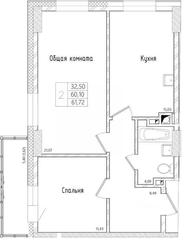 2-к кв. Саха (Якутия), Якутск ул. Красильникова, 9/10 (60.1 м) - Фото 1