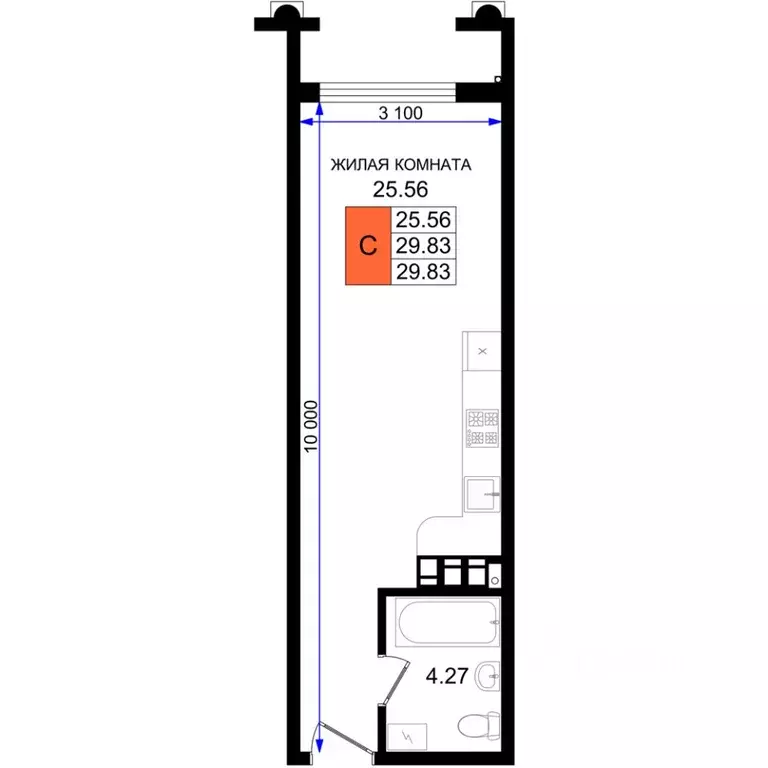 Студия Краснодарский край, Новороссийск 5-я Бригада мкр,  (29.83 м) - Фото 1