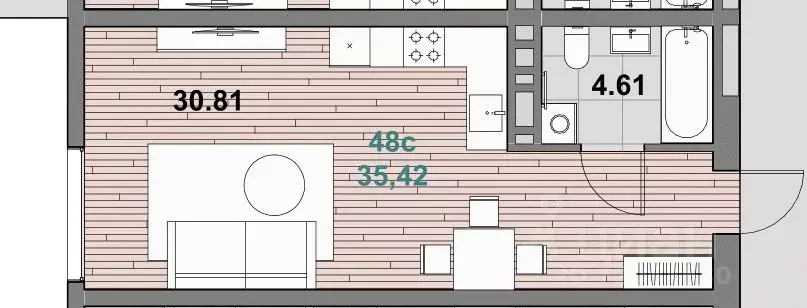 1-к кв. Калининградская область, Зеленоградск ул. Гагарина (35.42 м) - Фото 1