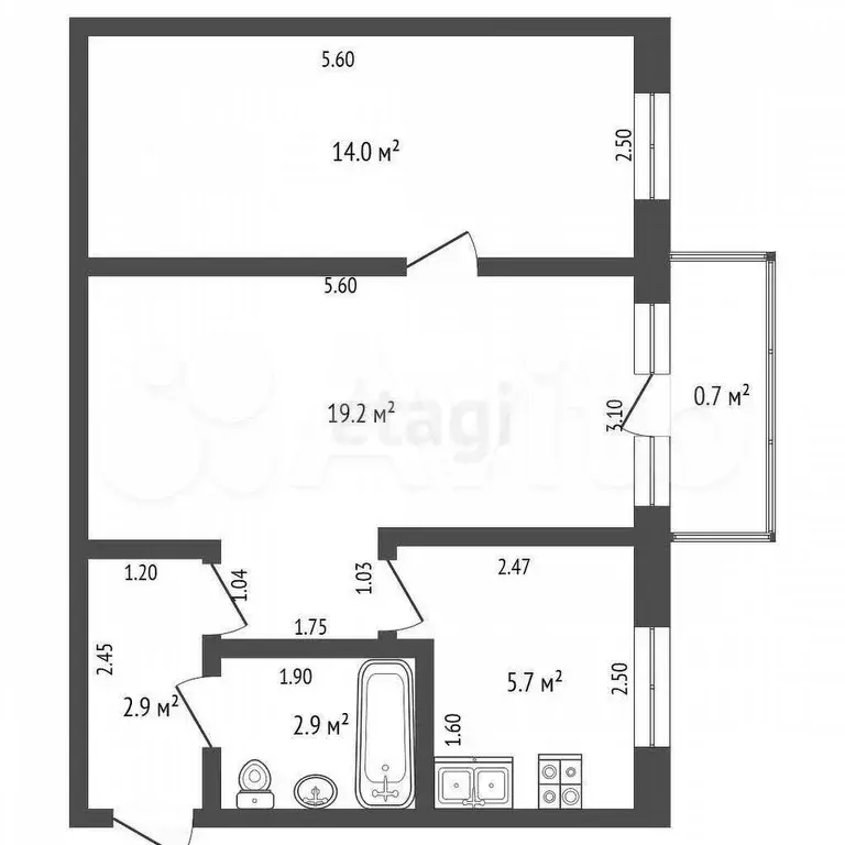 2-к. квартира, 44,7 м, 2/5 эт. - Фото 0