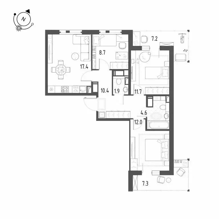 3-комнатная квартира: посёлок Шушары, Чудовская улица, 14к1 (70.9 м) - Фото 1
