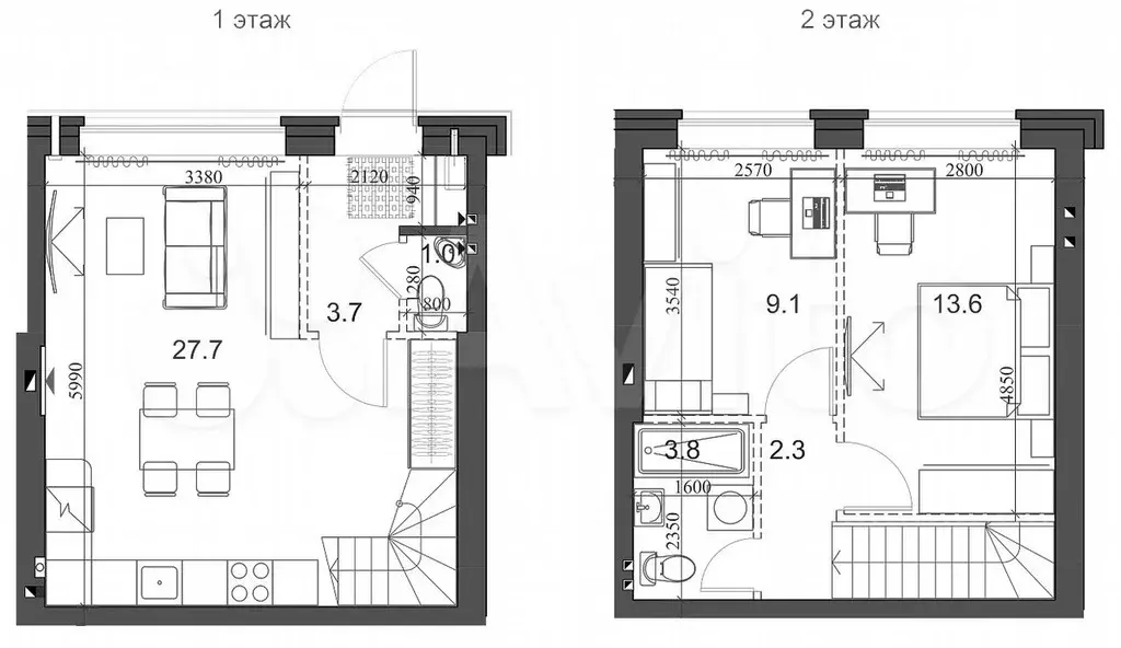 3-к. квартира, 61,8 м, 2/2 эт. - Фото 0