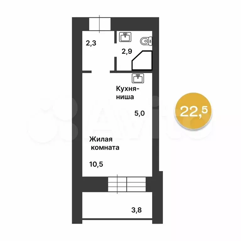 Квартира-студия, 22,5 м, 8/14 эт. - Фото 0