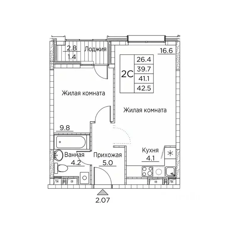 2-к кв. Приморский край, Владивосток ул. Расула Гамзатова, 7к2 (42.5 ... - Фото 1