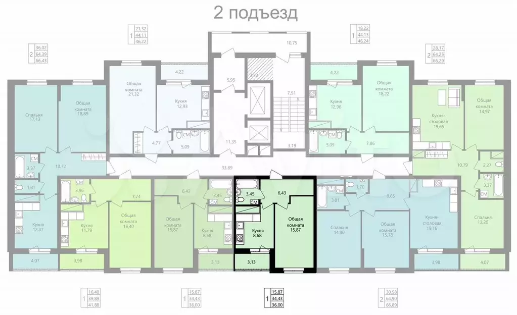 1-к. квартира, 36 м, 2/14 эт. - Фото 1