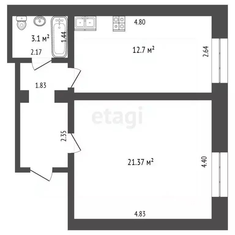 1-к кв. Хабаровский край, Николаевск-на-Амуре ул. Ленина, 12 (46.0 м) - Фото 2