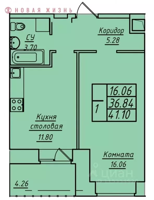 1-к кв. Самарская область, Самара ул. Стара-Загора, 249А (41.1 м) - Фото 0